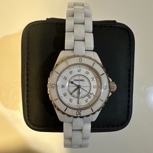 CHANEL- Stainless Steel Ceramic Diamond 38mm J12 Automatic Watch White